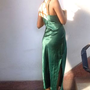 Green Satin Slip Dress