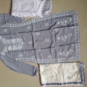 New Gray And White Kurta Pant Set