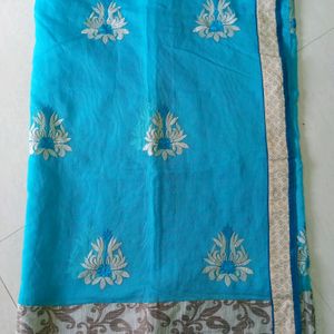 Sea Blue Saree With Blouse...Pico Fall Done