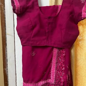 Rani Pink Saree With Blouse