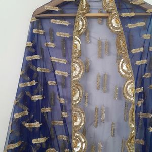 Navy Blue Embroidered Kurta & Dupatta (Women's)