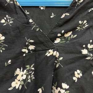 Black Casual Loose Top Floral Print