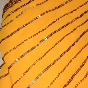 Mango Yellow Saree With Stitched Blouse