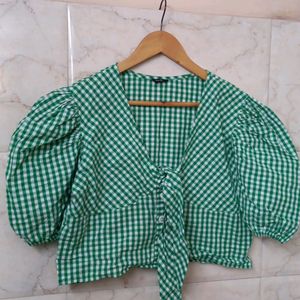 STYLE QUOTIENT CHECKED GREEN & WHITE CROP TOP