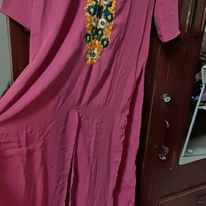 Pink Polyster Kurta Women