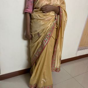 Stone Work Saree With Ready Blouse