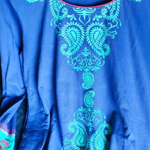 Blue And Pink Printed Warm Kurta.Size 3XL