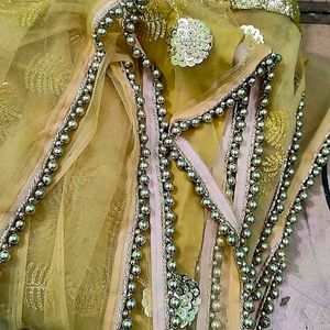 Partywear✨Golden Beaded Saree With Blouse ✨