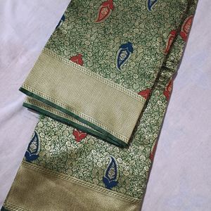 💥🆕️ Full Zari Work Green Silk Saree