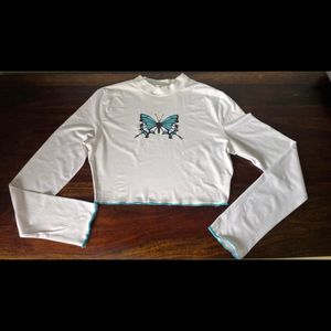 White Butterfly Crop Top