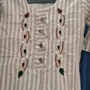 Off white- Cream Linen Kurti