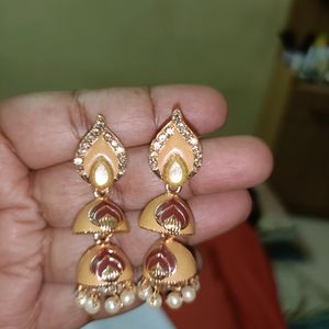 Meenakari Stone Embedded Jhumkas