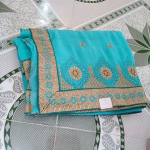 Desinger Full Worked Saree With Unstitched Blouse