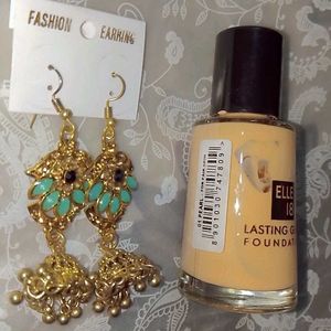 COMBO OFFER EllE 18 Foundation With Golden Jhumka