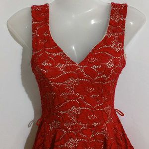 HOT RED SHORT FLARED DRESS