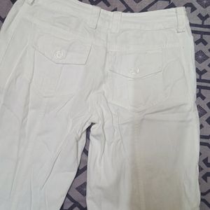 Low Waist White Cotton Cargo