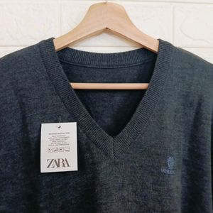 Dark Grey V Neck Wool Sweater