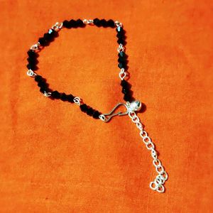 White Black Silver Beaded Anklets For Girls Set Of