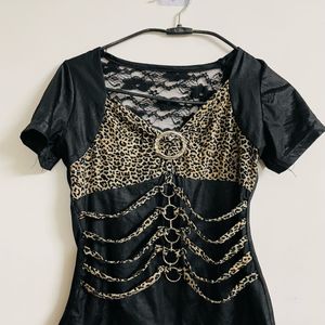 Women Black Cheetah Print Top