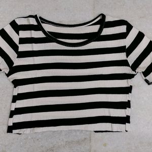 Black And White Striped Crop Top