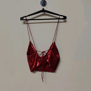 Zara Red Sequine Crop Top