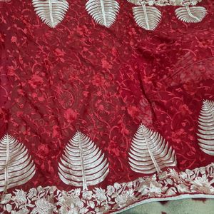 beautiful maroon saree with stitched blouse