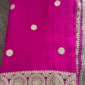 Bright Crepe Saree With Heavy Embroidered Border