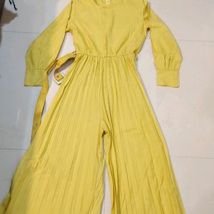 Yellow Full Length Plated Jumpsuit