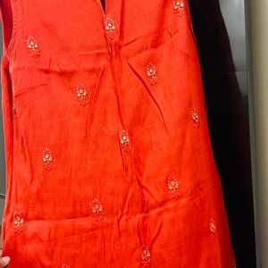 Embellished A Line Dark Orange Kurta