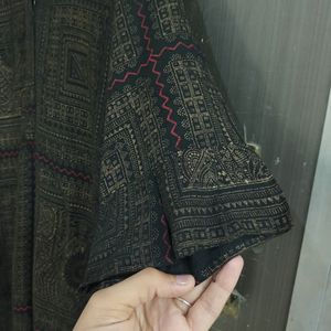 Kashmiri Print Black Kurta