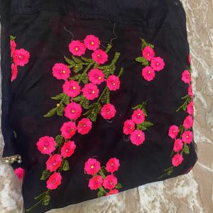 Black Floral Net Saree