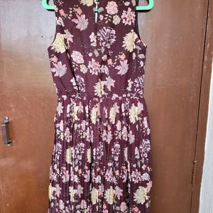 Brown Floral Flared Dress