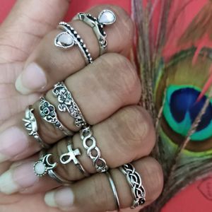 Stylish Oxidised Rings Combo With Steel Bangles