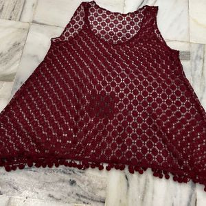 Net Crochia Top Maroon Colour Sleeveless