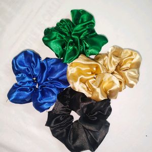 BLACK, GREEN, BLUE AND GOLDEN SCRUNCHIE set Of 4