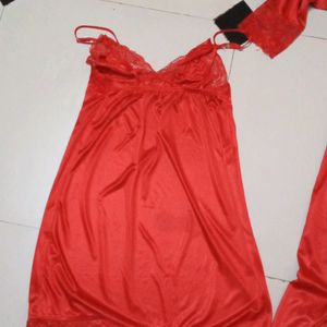 red color silk nighty