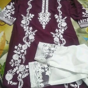 Trendy Embroidery Work Kurta With Bottom Set 👍🥰