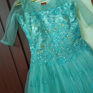 Princess Sky Blue Gown With Mirror Work