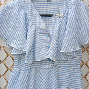 New Cute Wool Blue Stripped Ruffled Top