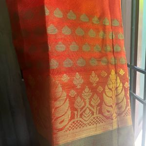 Red Orange Traditional Saree