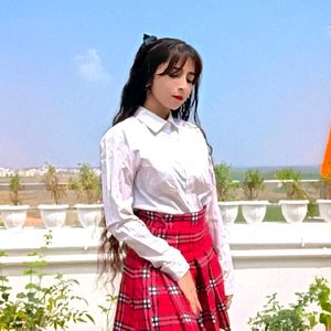 korean red tennis skirt