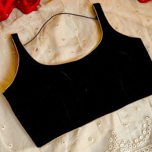 Black Blouse With Golden Piping Non Padded