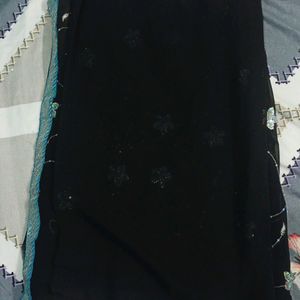 Women Black Embroidered Chiffon Saree