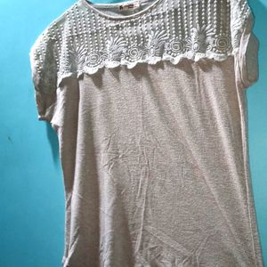 Grey Top With Floral Net Design