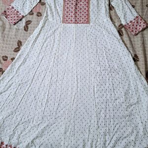 White Embroidered Polka Dot Anarkali Kurti