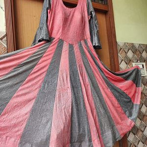 Baby Pink & Light Black Ethnic Gown Party Wear