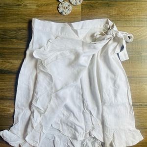 H&M New Off White Wrap Skirt With Ruffles