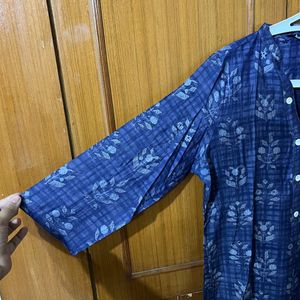 Blue & Grey Digital Block Print Kurta | Breya