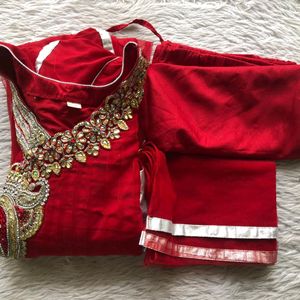 Red Embroidered Kurta Set(Women's)