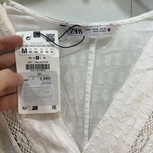 Zara White Embroidered Dress Size m